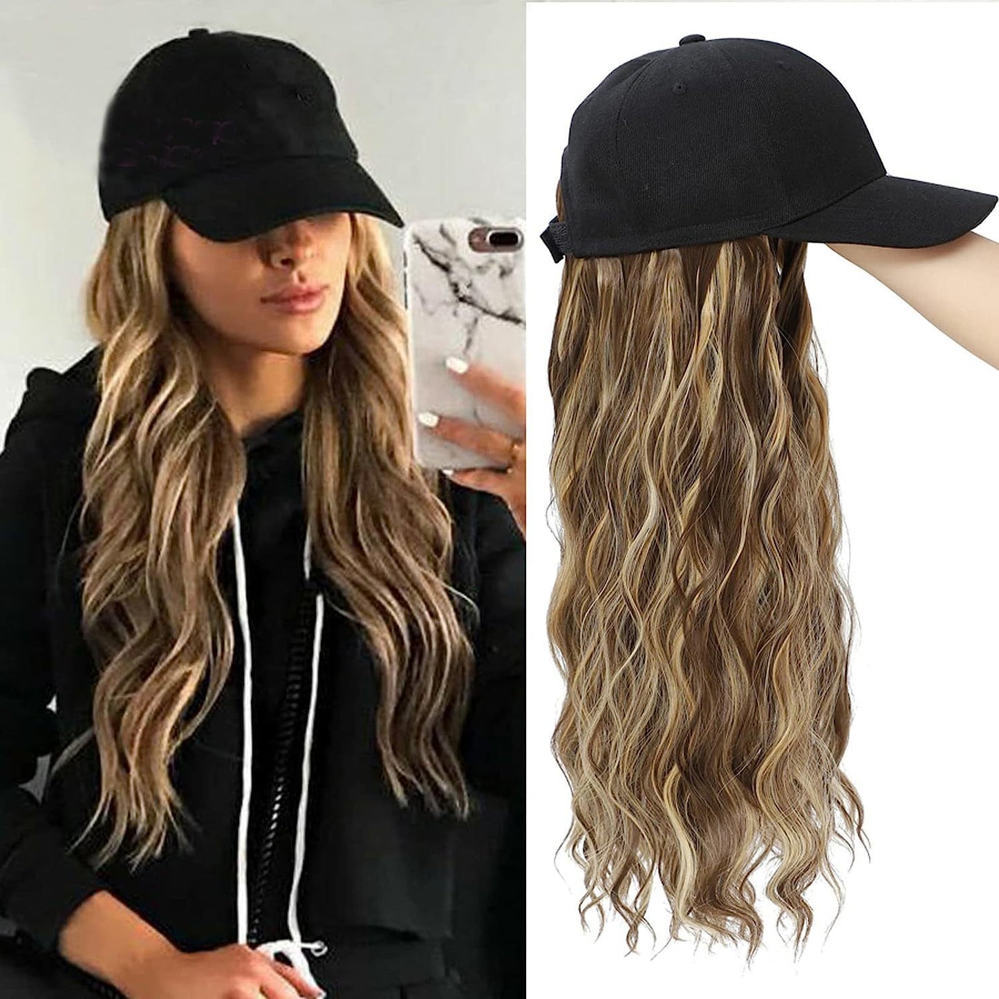 Hat One-piece Women's Big Wave Long-rolled Chemical Fiber Wig