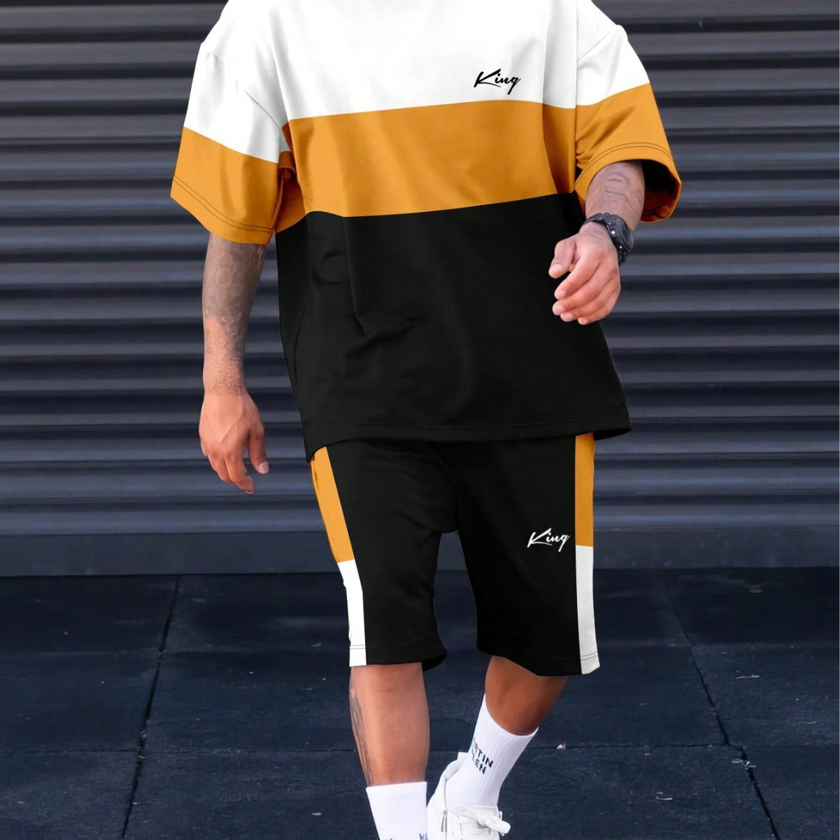Sports Suit Fashion Short Sleeve Color Block Stitching Shorts Suit