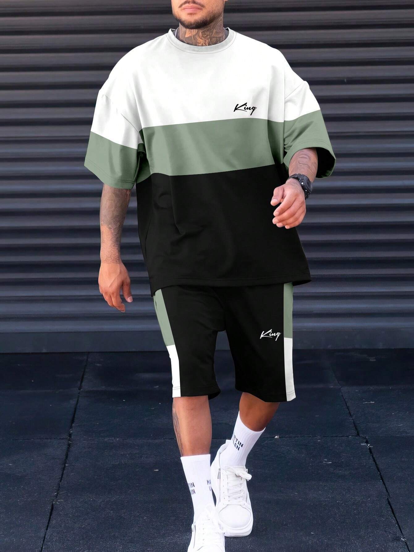 Sports Suit Fashion Short Sleeve Color Block Stitching Shorts Suit