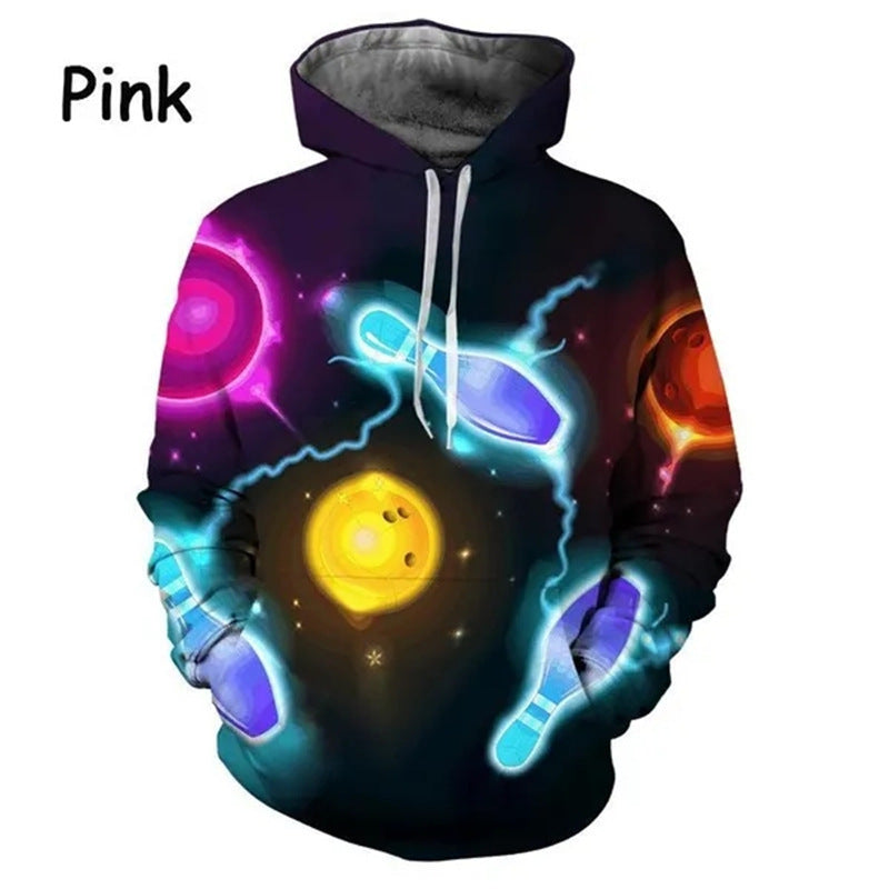Bowling Series 3D Printed Men's Casual Hooded Sweater