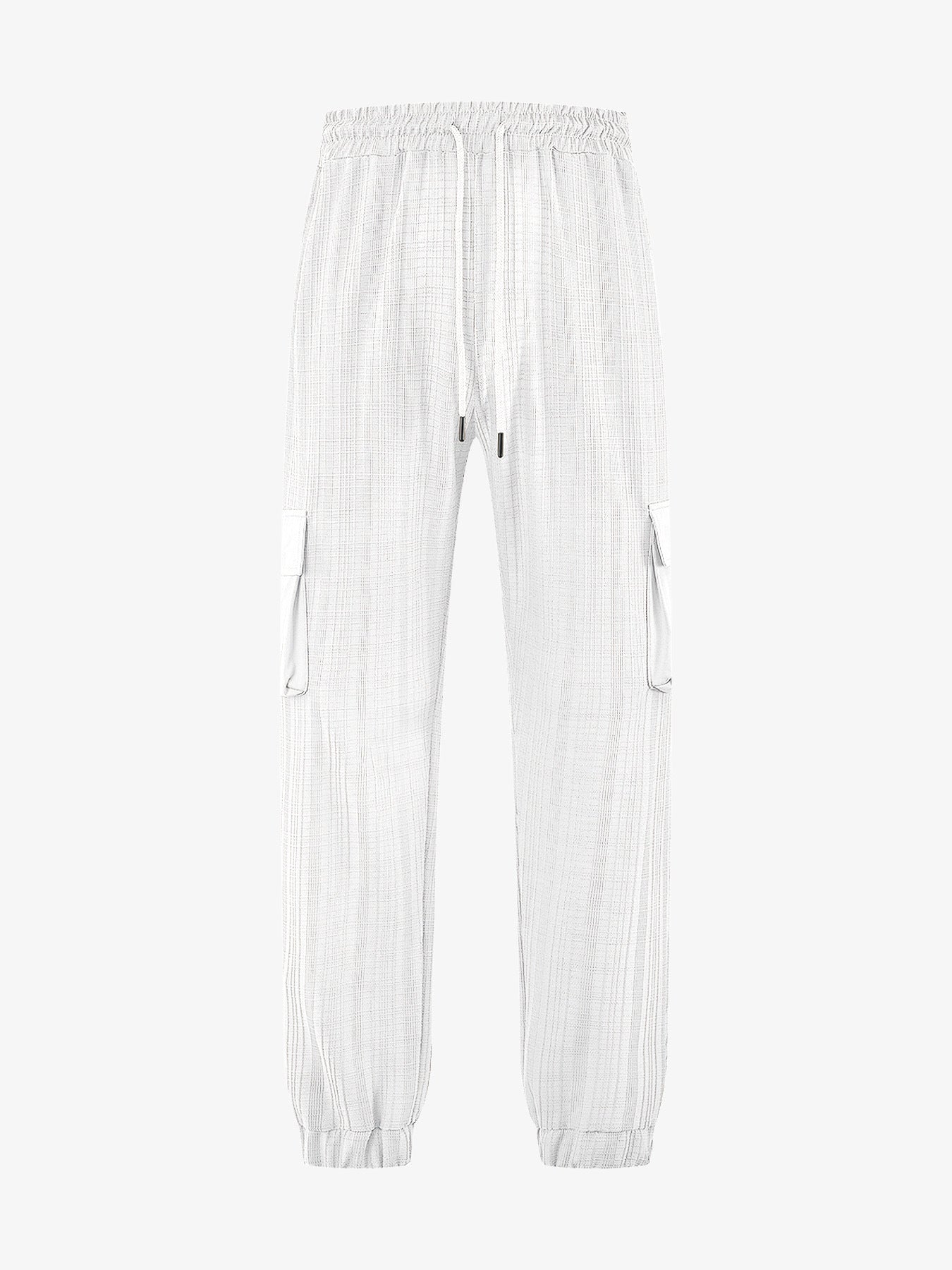 Loose Breathable Micro Elastic Lace-up Imitation Linen Plaid Men's Casual Pants Overalls