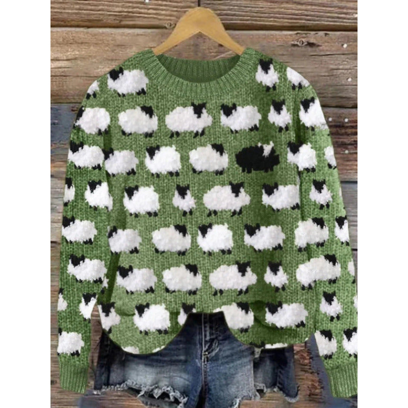 Little Flower Digital Printed Round Neck Sweater