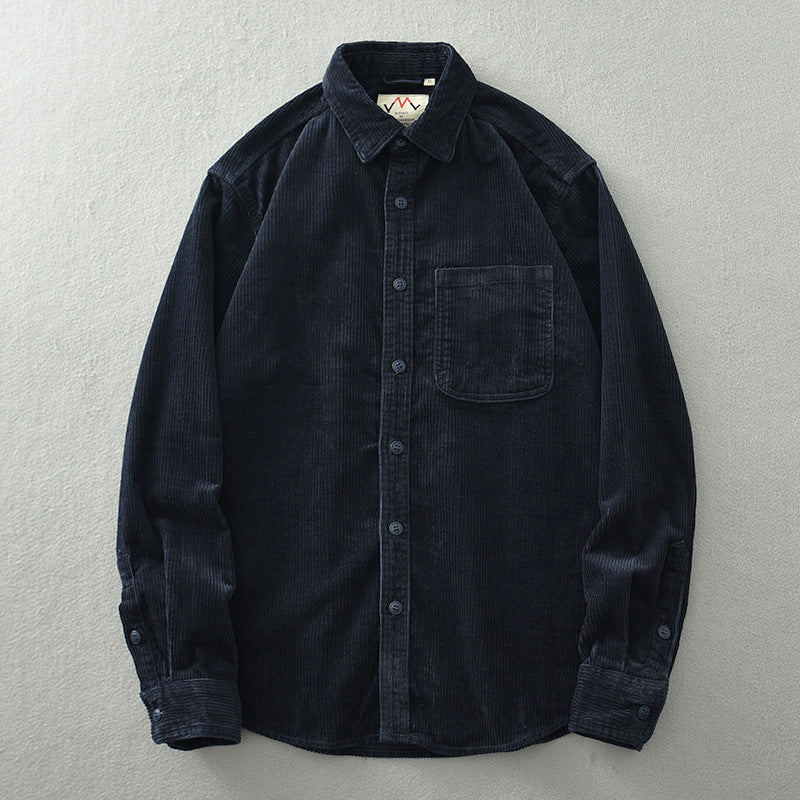Men's Retro Loose Corduroy Long Sleeve Casual Cotton Shirt