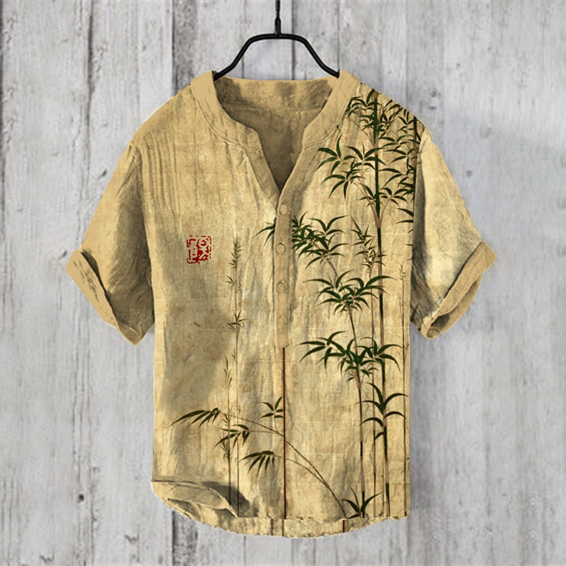 Short-sleeved Shirt 3D Printed Slub Casual Loose Pullover