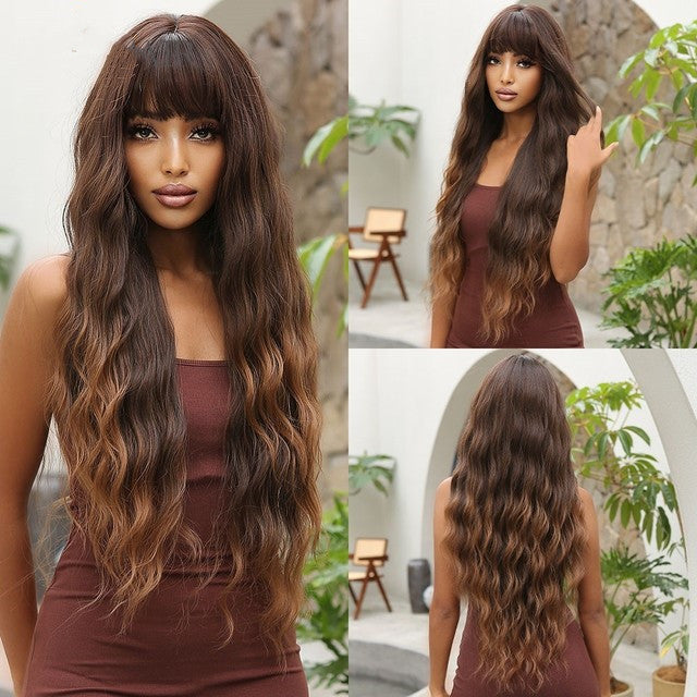 Long Brown Black Wavy Synthetic Wig