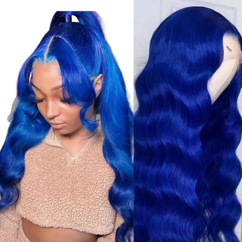 European And American Style Wig Women's Middle Point Dark Blue Big Wave