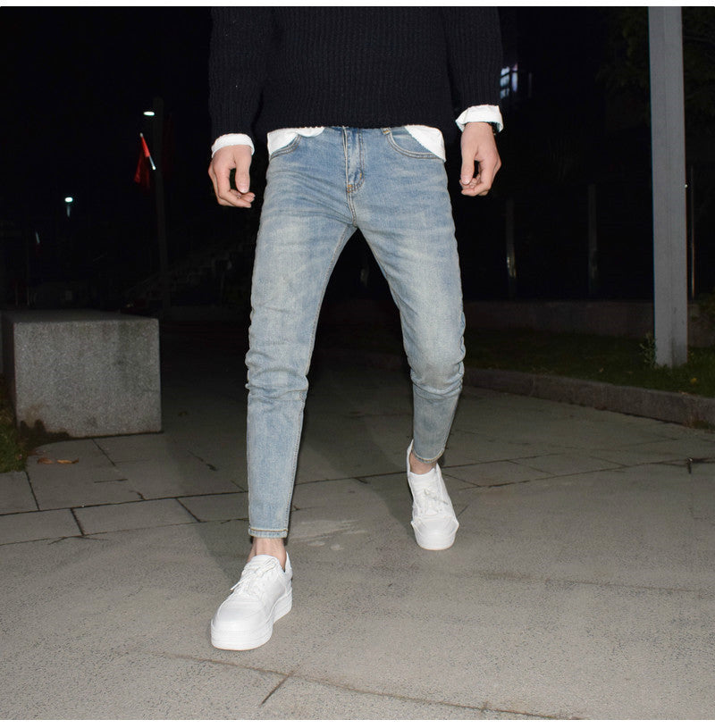 Light Blue Washed-out Vintage Distressed Stretch Jeans