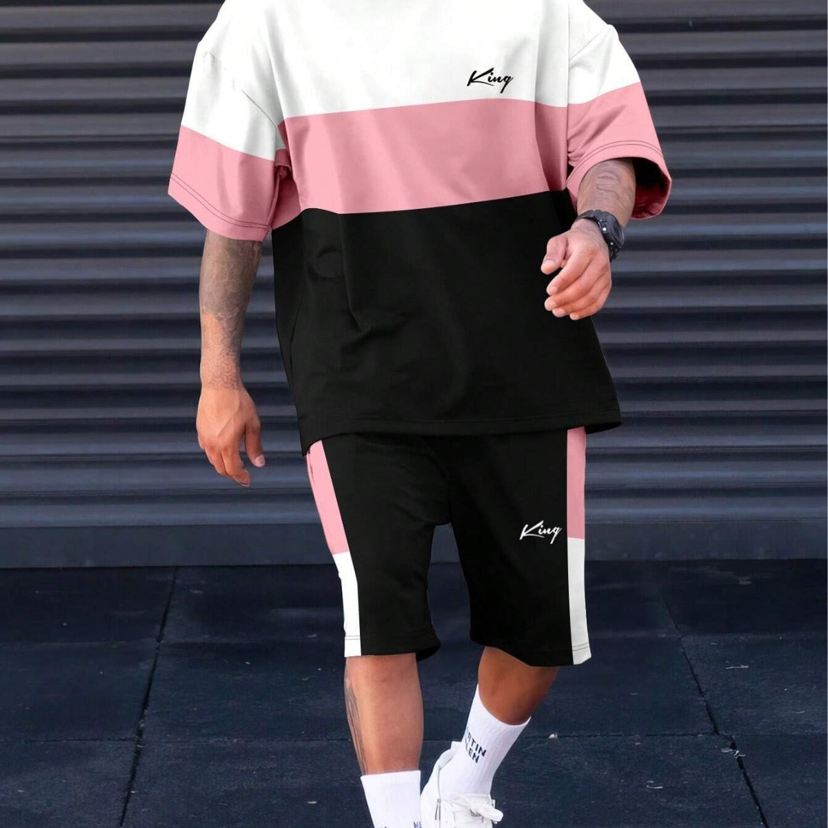 Sports Suit Fashion Short Sleeve Color Block Stitching Shorts Suit