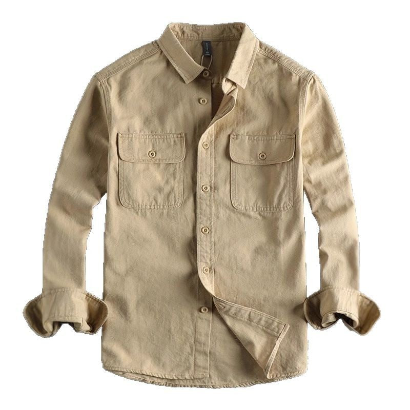 Simple Lapel Art Workwear Shirt Men's Washed Breathable Comfortable All-match Youth Long Sleeve Shirt