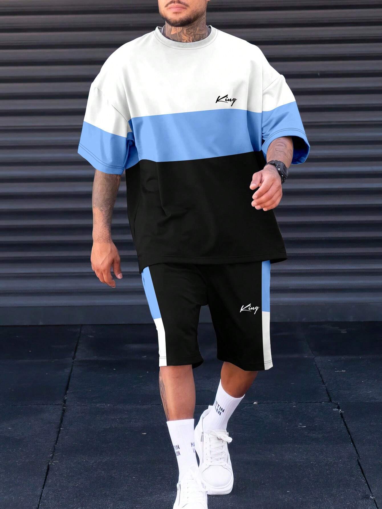Sports Suit Fashion Short Sleeve Color Block Stitching Shorts Suit