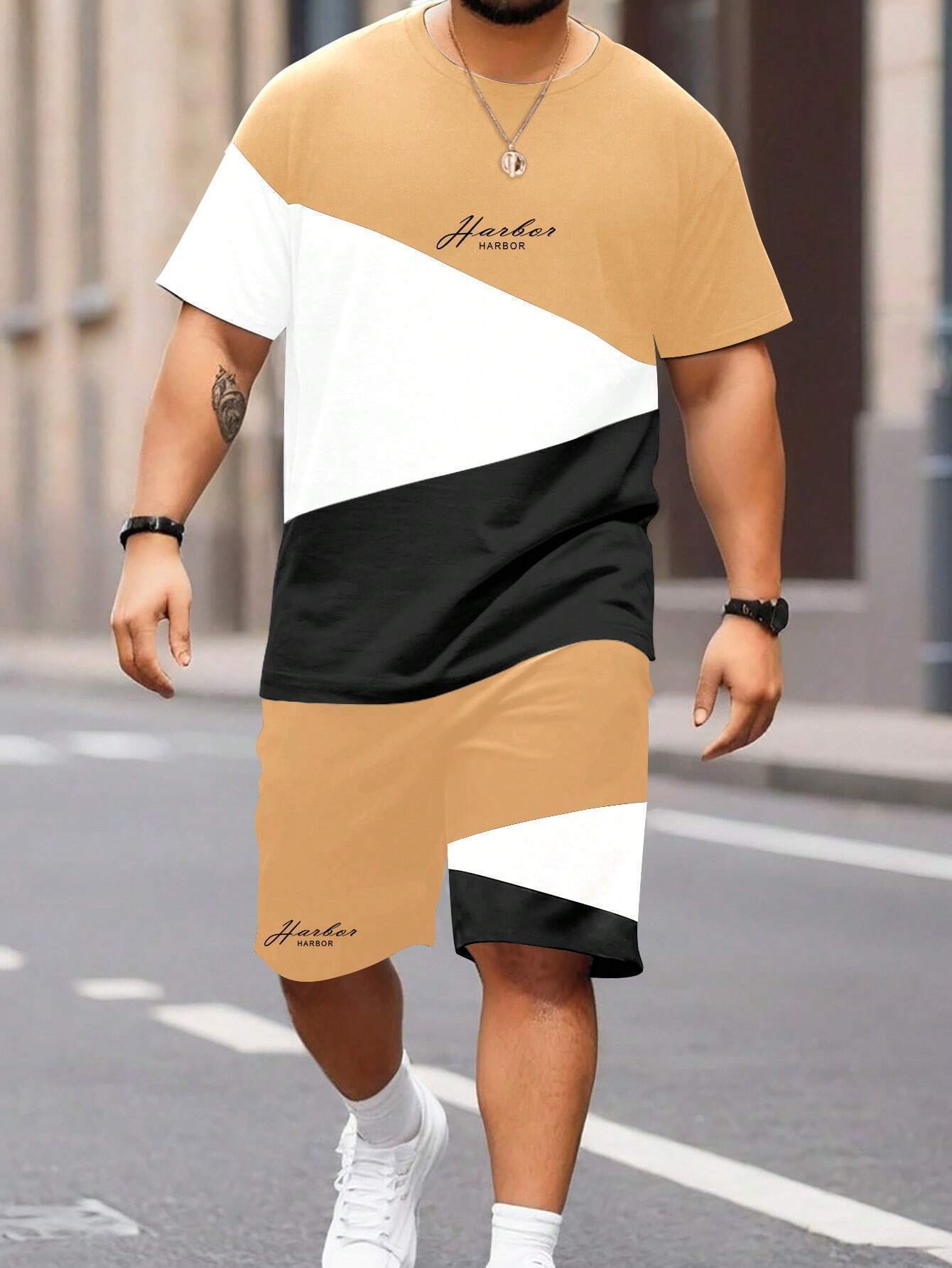 Sports Suit Fashion Short Sleeve Color Block Stitching Shorts Suit