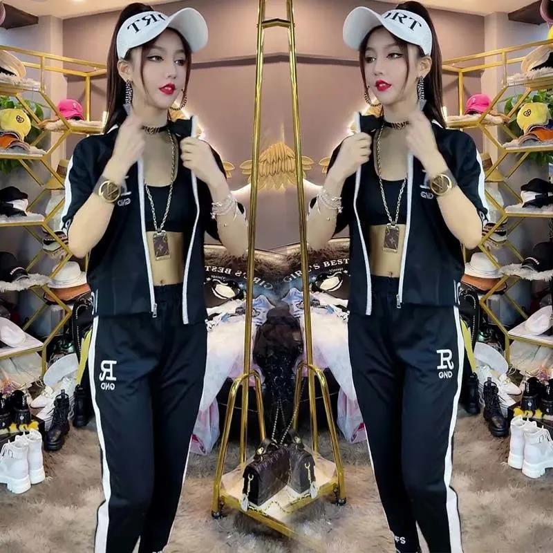 Zipper Coat Two-piece Set Women's Letter Stand Collar Clothes Suit