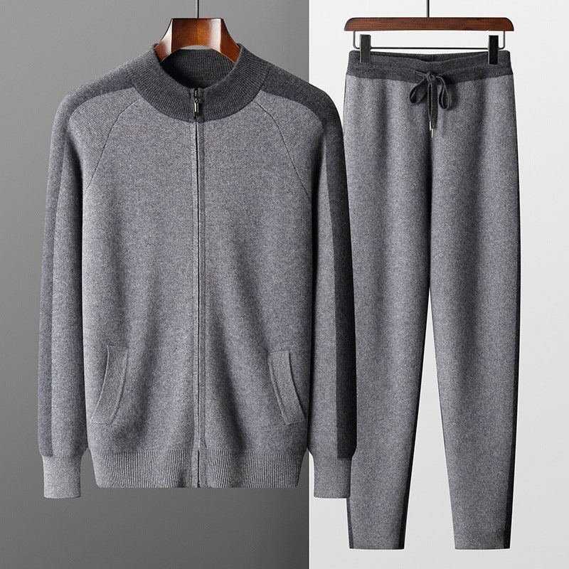 New Thickened Casual Sports Cashmere Men's Half Turtleneck Zipper Knitted Cardigan Suit