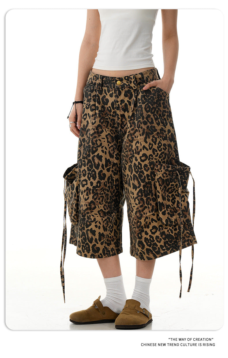 11KN American Vintage Leopard Print Loose Straight Cropped Pants
