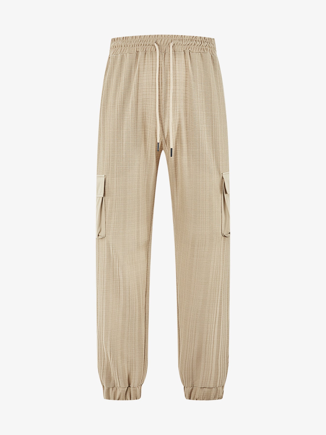 Loose Breathable Micro Elastic Lace-up Imitation Linen Plaid Men's Casual Pants Overalls