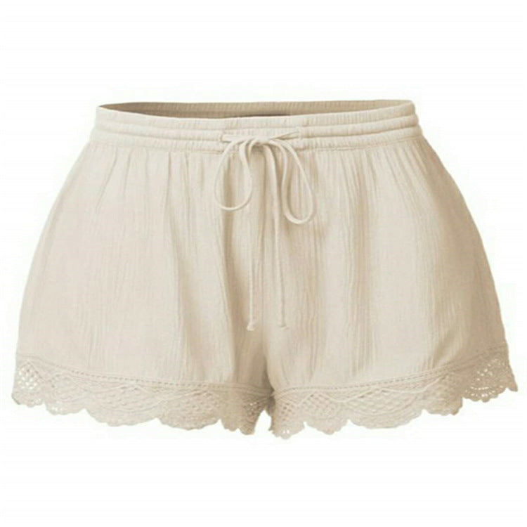 Women's solid color lace-up shorts casual pants