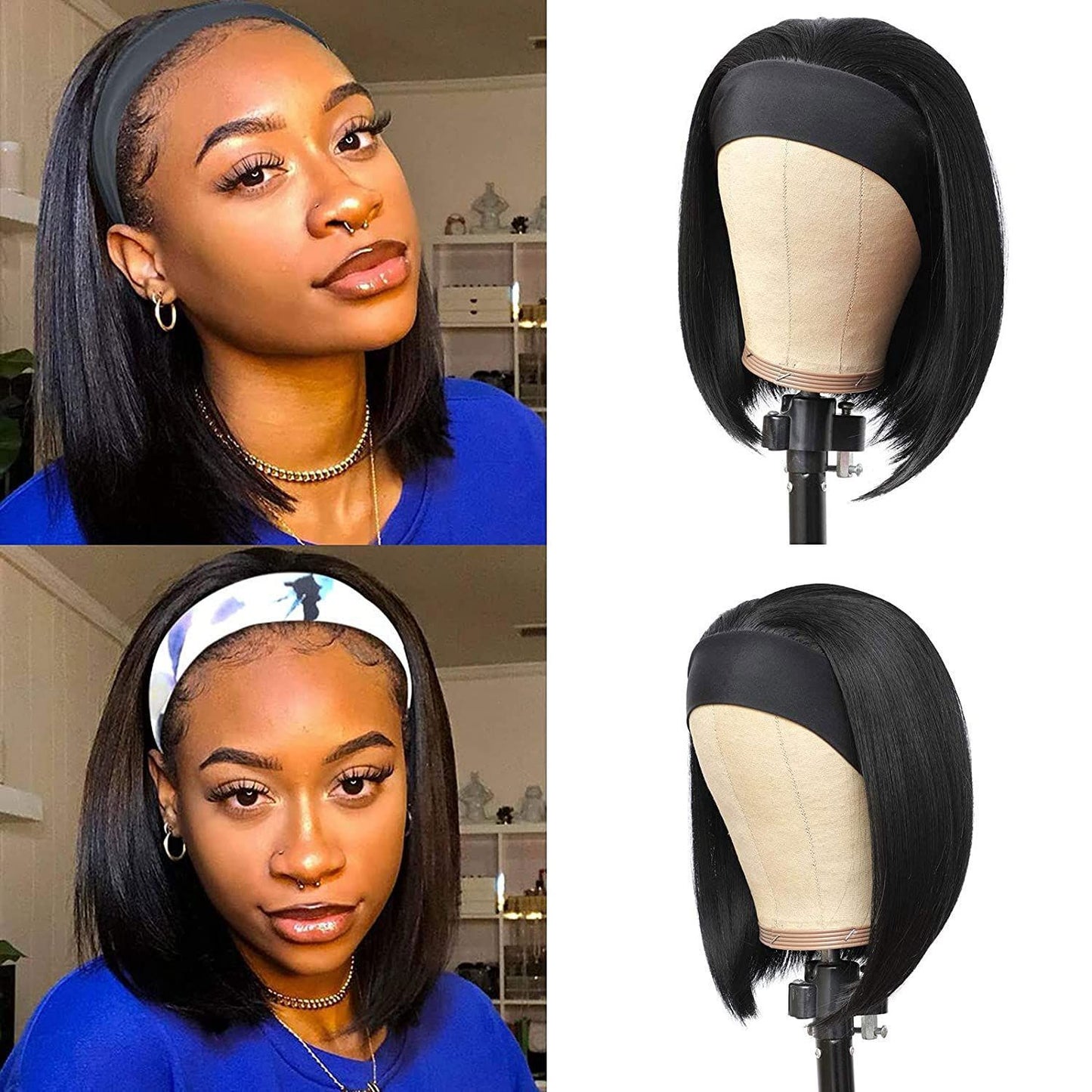 Short Ice Silk Hair Band Heat Resistant Headband Wig