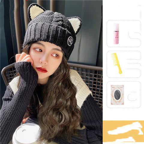 Women's Long Hair Hat And Wig In One Fashionable Autumn And Winter