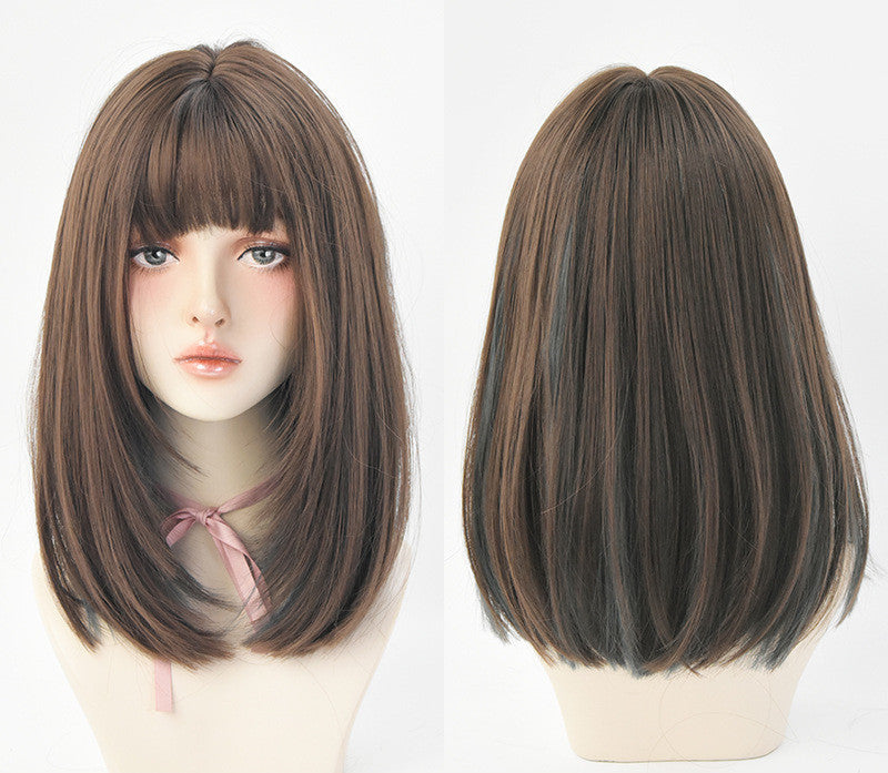 Wig Long Straight Hair Gradient Color Full Top Micro Volume Medium Length