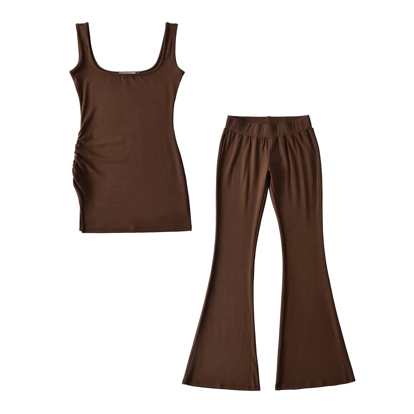 Irregular pleated camisole vest+elastic waist micro flared pants two-piece set
