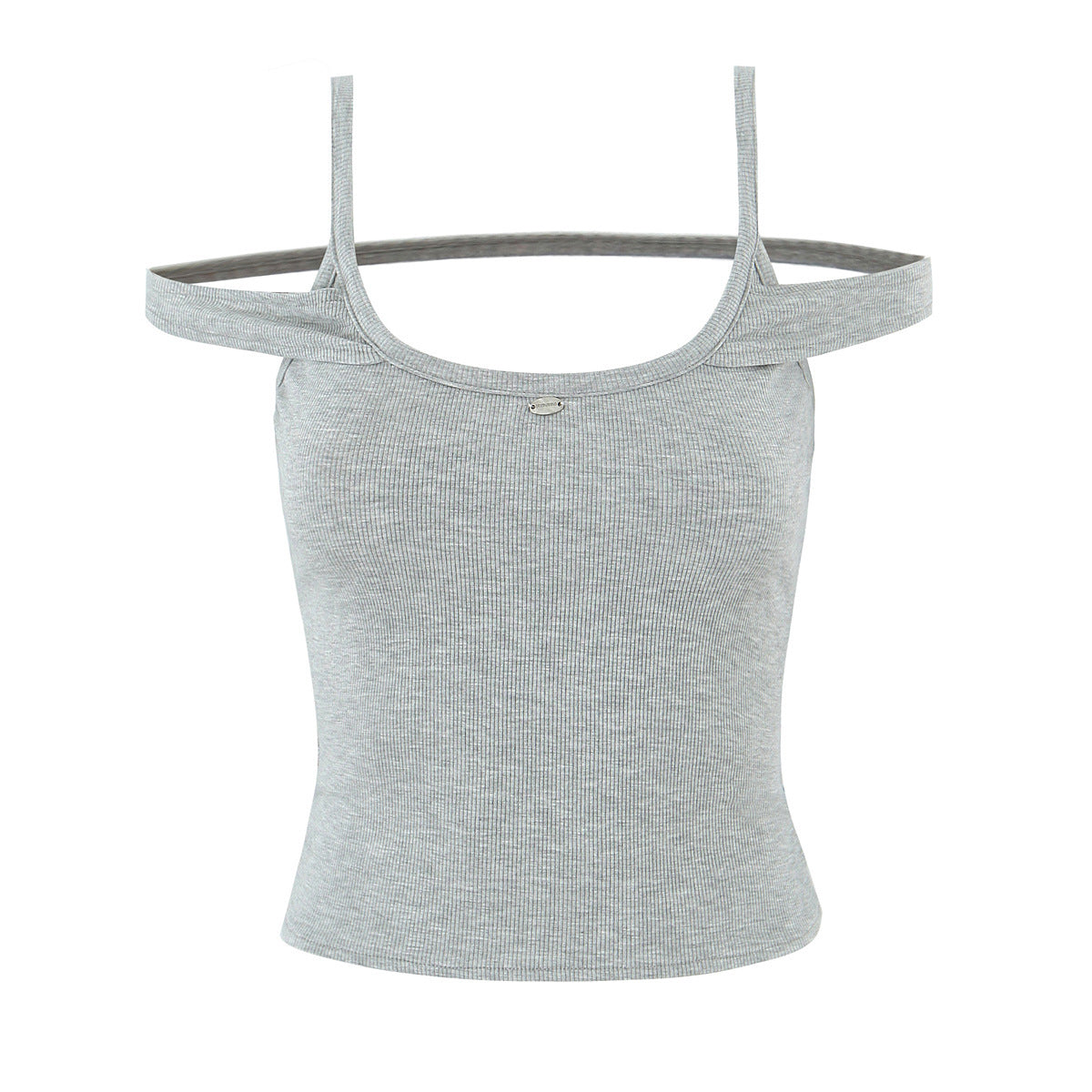 Off shoulder camisole vest+fake two-piece lace up hip hugging pants
