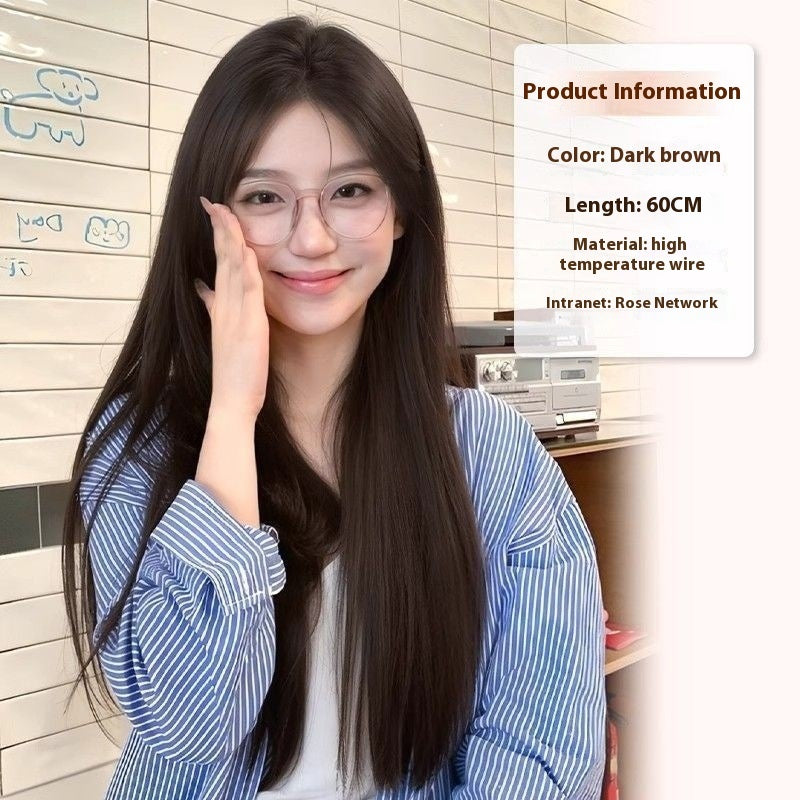 Full-head Wig Style Forehead Lace Mid-length Natural Black Long Straight