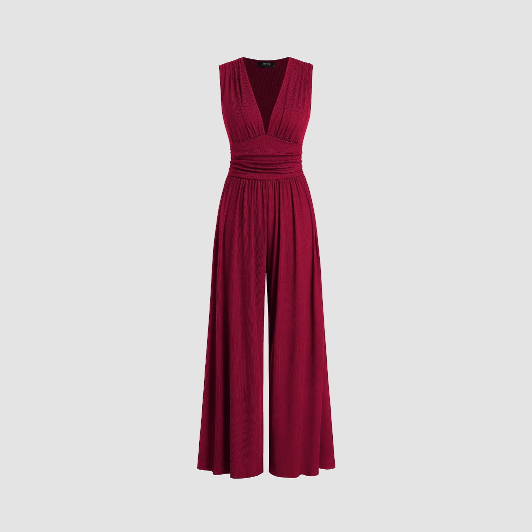 Women's Solid Color Loose Sleeveless Knitted Jumpsuit