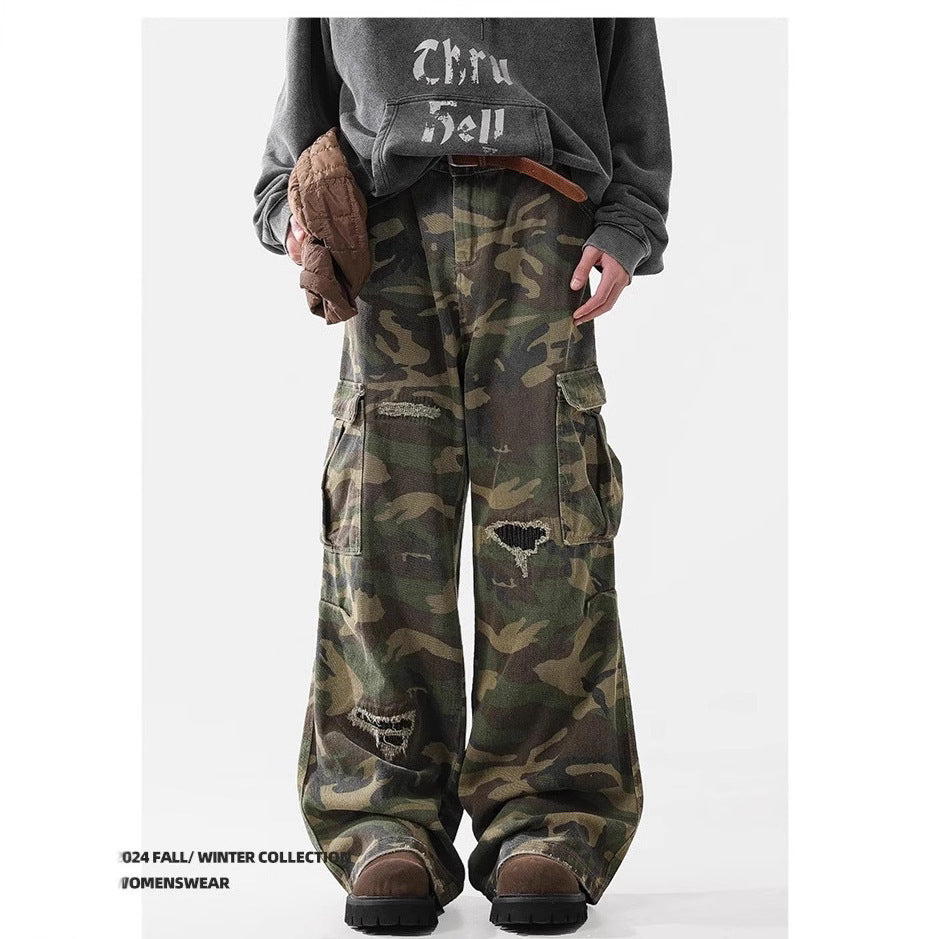 Men's American Casual Loose Hole Camouflage Pants