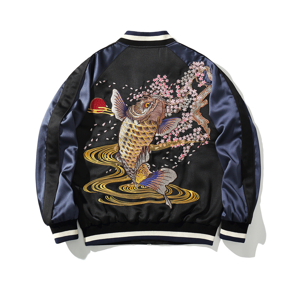 Machine Embroidery Men's Koi Embroidered Cotton Coat Jacket
