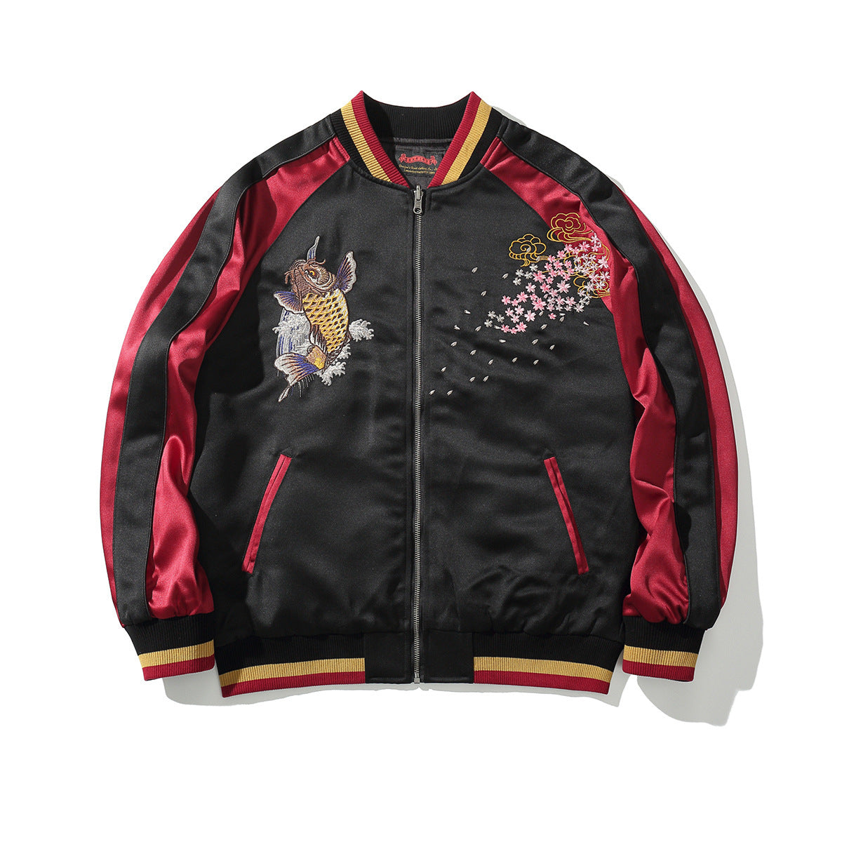 Machine Embroidery Men's Koi Embroidered Cotton Coat Jacket
