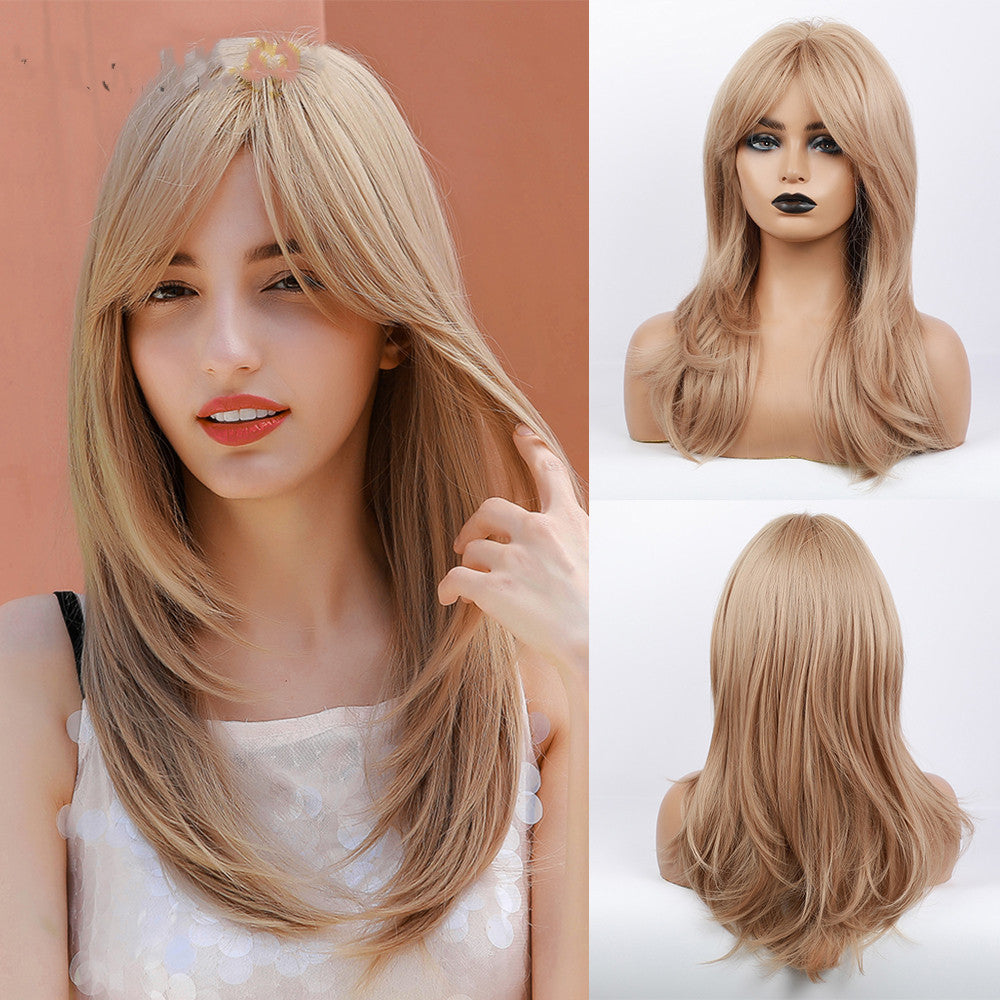 Gradient Golden Figure Bangs Long Straight Hair