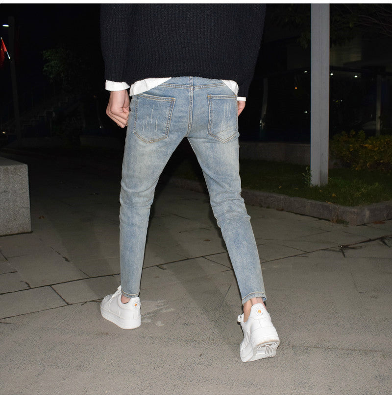 Light Blue Washed-out Vintage Distressed Stretch Jeans