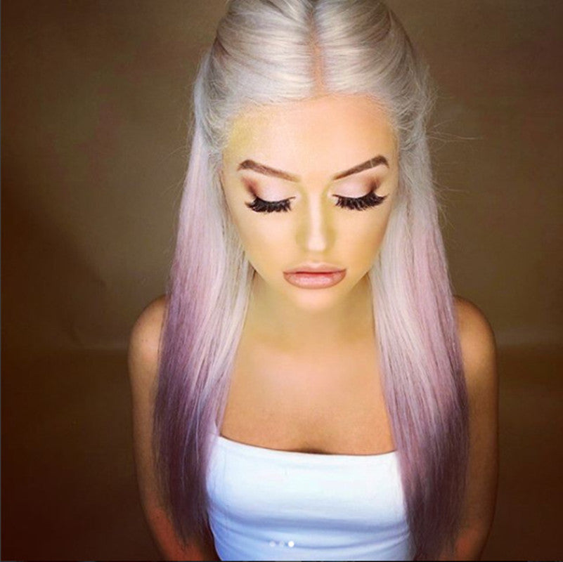 Ladies Gradient White Purple Big Wave Long Curly Wig