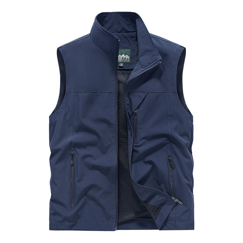Polyester Casual Stand Collar Multi-pocket Outdoor Photography Fishing Men's Vest Jacket