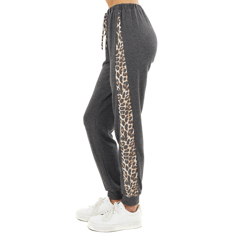 Leopard print side contrast knit pants Harlan pants