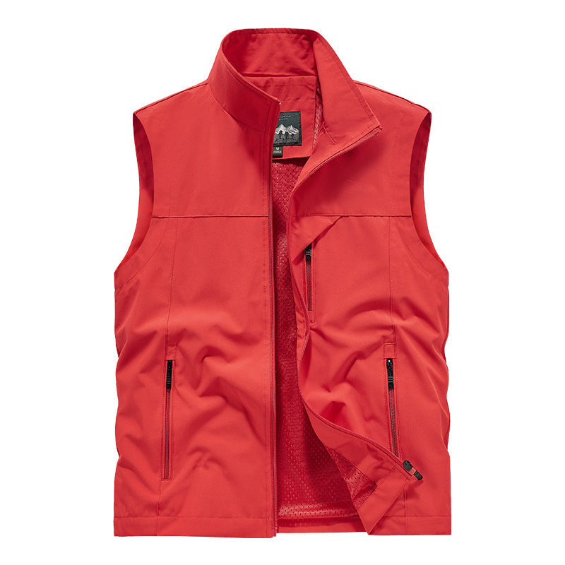 Polyester Casual Stand Collar Multi-pocket Outdoor Photography Fishing Men's Vest Jacket
