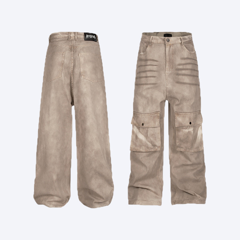 Marble Dark Straight Loose A- Line Casual Pants