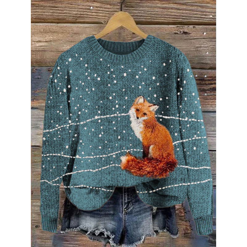 Little Flower Digital Printed Round Neck Sweater