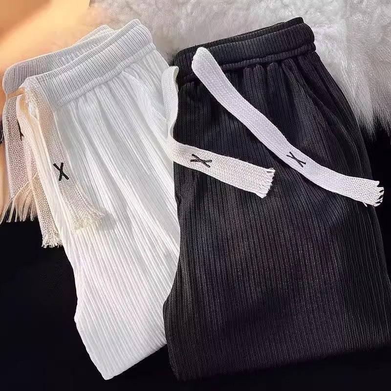 Ice Silk Thread Men's All-match Loose Straight Casual Pants