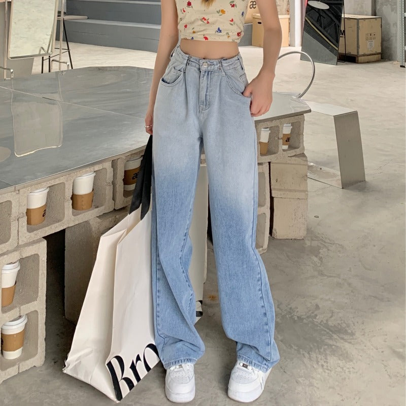 Gradient Loose High Waist Slim Wide Leg Pants
