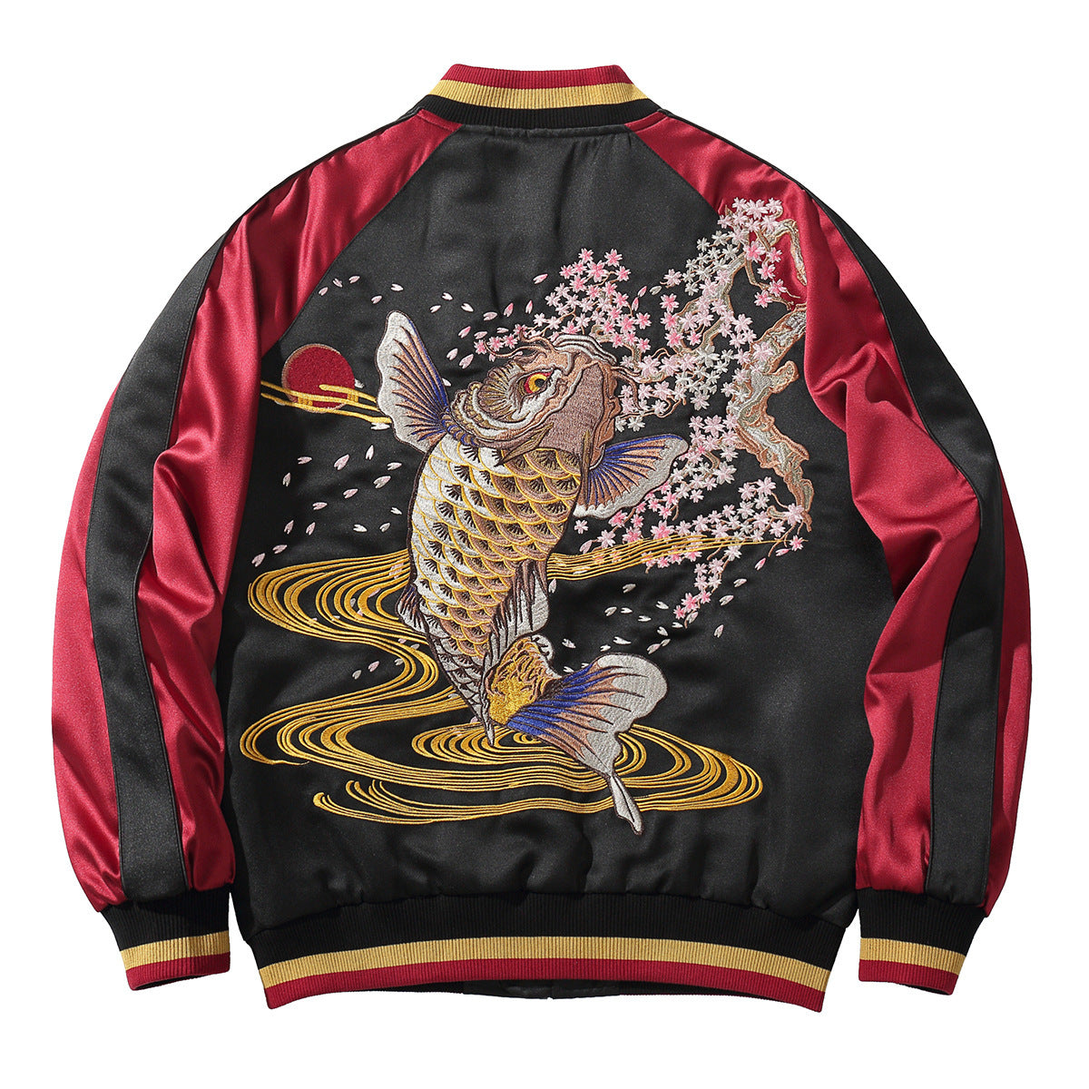 Machine Embroidery Men's Koi Embroidered Cotton Coat Jacket