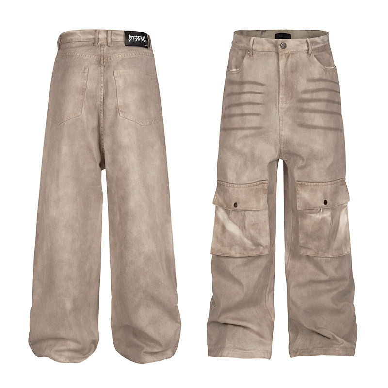Marble Dark Straight Loose A- Line Casual Pants