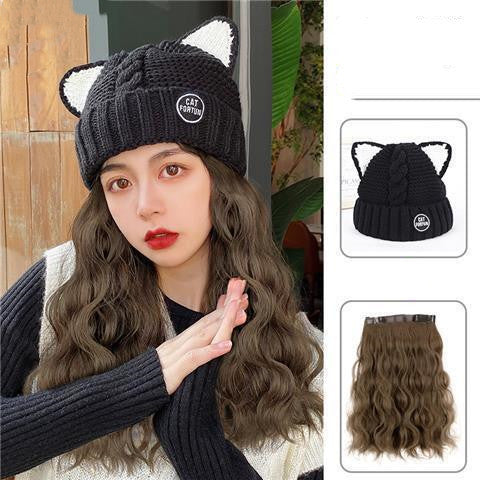 Women's Long Hair Hat And Wig In One Fashionable Autumn And Winter