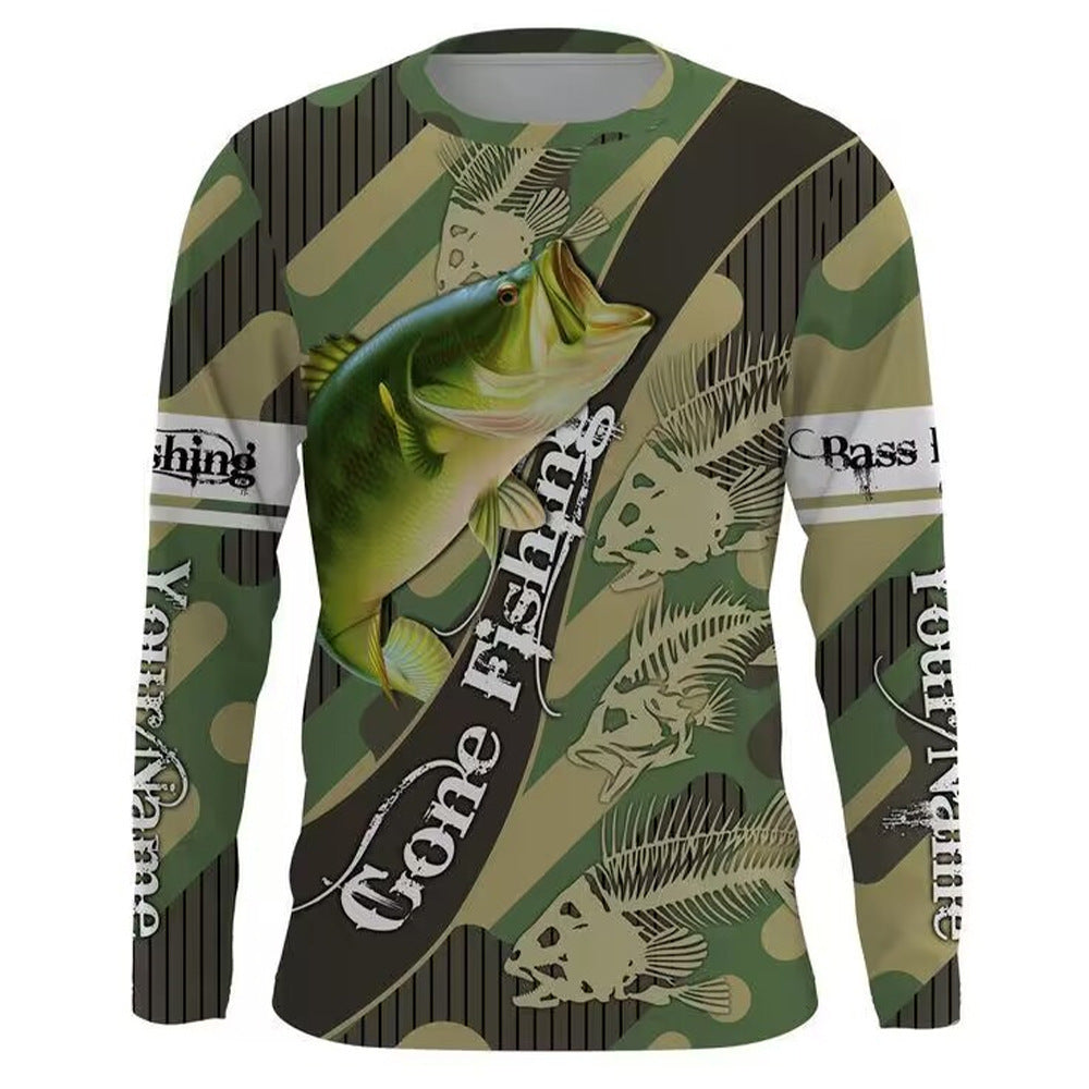 Men's Round Neck Pullover Fish Printed Long-sleeved Top
