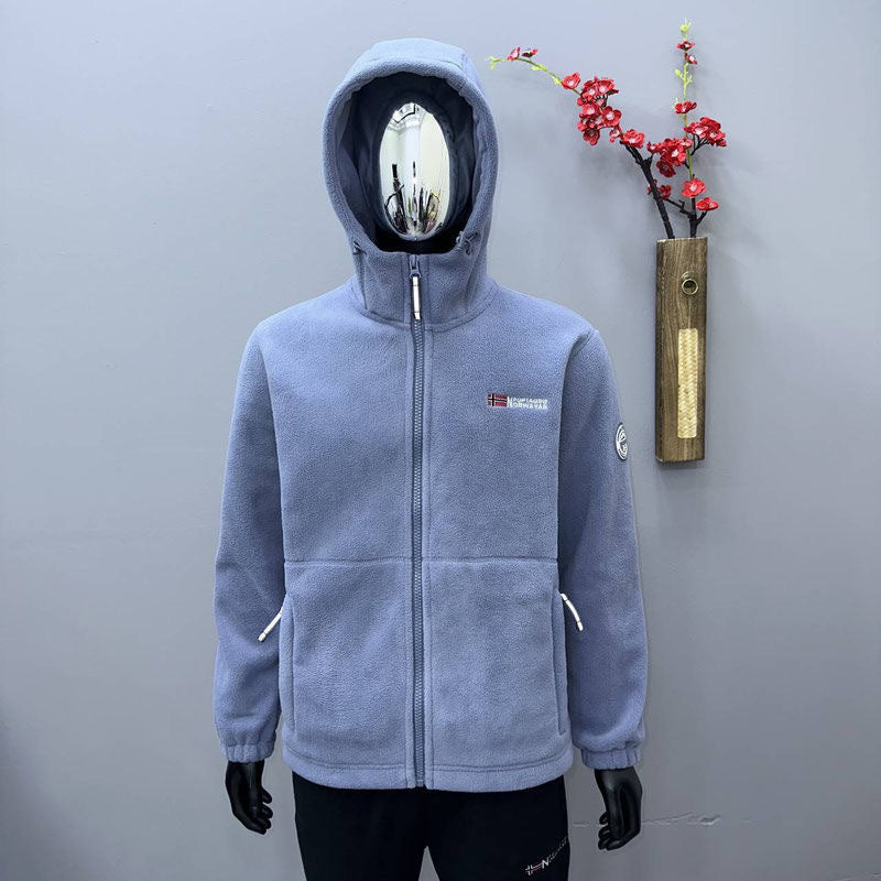 Hooded Fleece-lined Thickened Men's Coat Jacket Cold-proof Warm Double-sided Polar Fleece