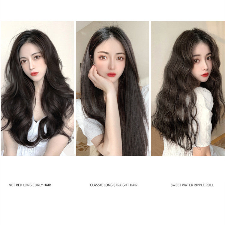 Women's Long One-piece Seamless Long Curly Wig Patch