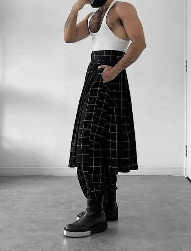 2025 Men's Fashion Plaid Pants With Apron