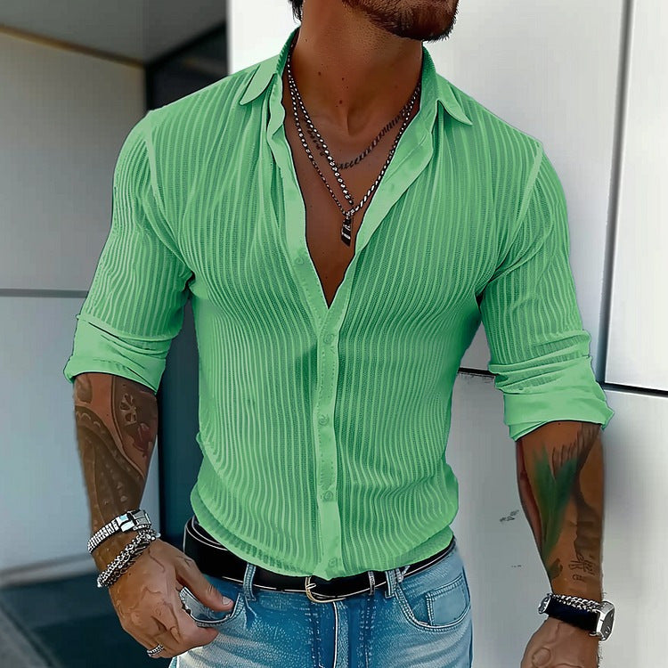 Business Pure Color All-matching Shirt Men's Striped Cardigan Long Sleeve