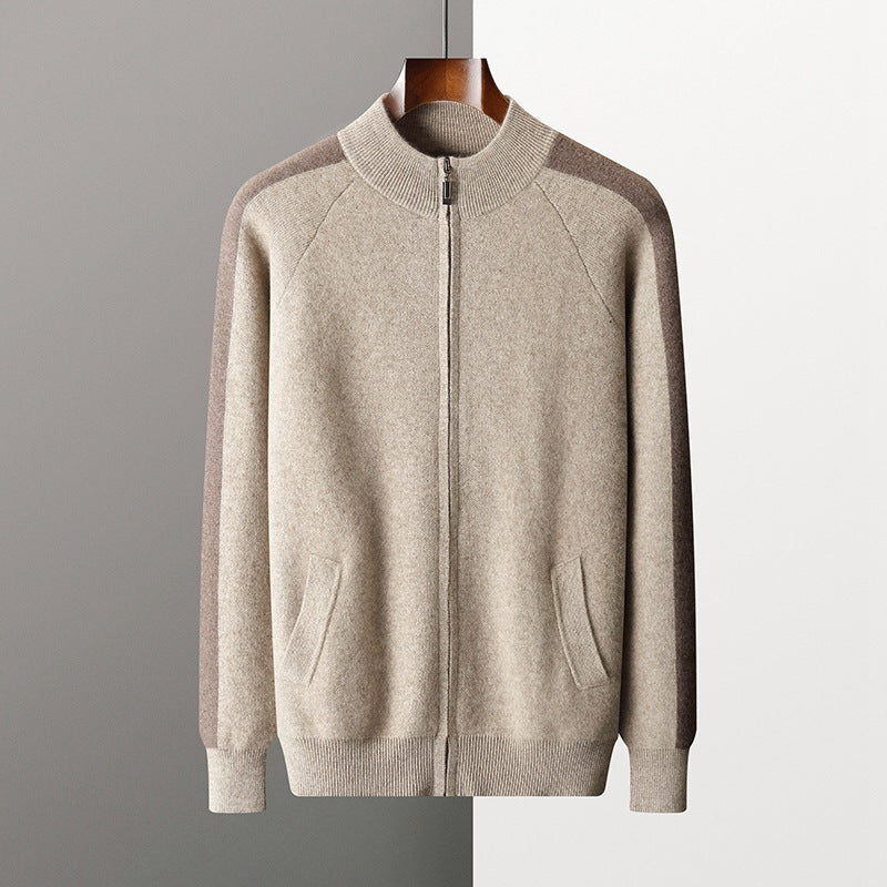 New Thickened Casual Sports Cashmere Men's Half Turtleneck Zipper Knitted Cardigan Suit