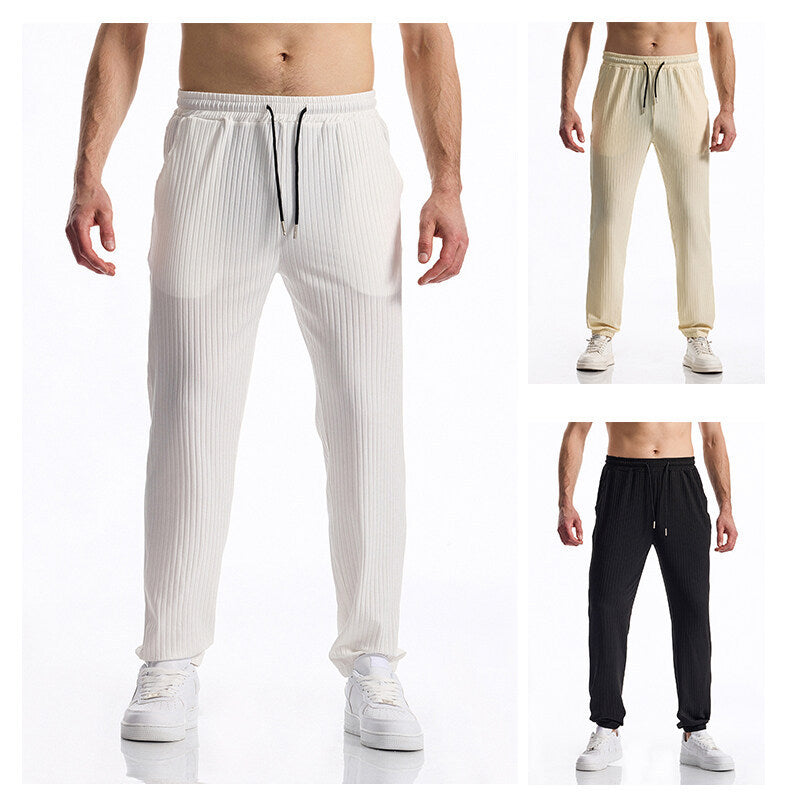 Silky Rib Fabric Casual Pants Baggy Straight Trousers